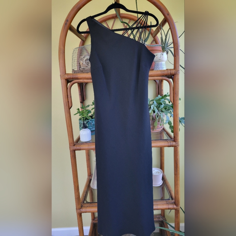 Vintage 90s Black Dress with strappy shoulder detail size 10